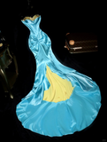 Retro Mermaid Sweetheart Neck Beaded Yellow Blue Satin Prom Dress Evening Dress HZ1023