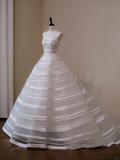Stunning Ball Gown Strapless Appliques White Organza Satin Prom Dress Wedding Dresses HZ1023