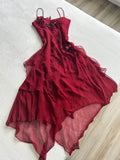 Burgundy Appliques Layered A Line Spaghetti Strap Chiffon Party Dress Prom Dress HZ1023