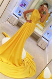 Yellow One-Shoulder A-Line Prom Dress | Gorgeous Sleeveless Long Evening Gown HZ1023