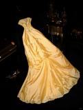 Gentle A Line Strapless Beaded Sequin Yellow Satin Long Prom Dress Party Dress HZ1023