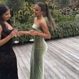 Simple Mermaid Sleeveless Strapless Velvet Long Prom Dress HZ1023