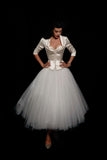 Princess A Line Long Sleeve White Tulle Satin Homecoming Dress Birthday Dress HZ1023