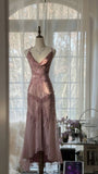 Gorgeous Mermaid Spaghetti Strap Beaded Purple Chiffon Party Dress Evening Dress HZ1023