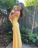 Spaghetti Strps Yellow Slit Long Prom Dress HZ1023
