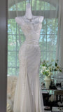 Elegant Mermaid Spaghetti Strap Beaded White Chiffon Party Dress Evening Dress HZ1023