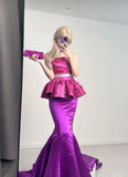 Barbie Pink Mermaid Strapless Satin Long Prom Dress Evening Dress HZ1023