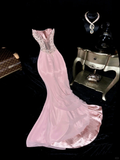 Pink Mermaid Sweetheart Neck Appliques Chiffon Satin Long Prom Dress Party Dress HZ1023