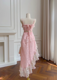Pink A Line Spaghetti Strap Beaded Lace Homecoming Dress Birthday Dress HZ1023
