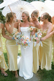 Elegant Sheath Straps Light Yellow Satin Bridesmaid Dress Evening Dress HZ1023