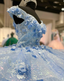 Light Blue Sparkly Off The Shoulder Appliques Prom Dress Quincea?era Dress Sweet 16 Prom Dress Ball Gown HZ1023