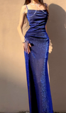 Royal Blue Stunning Sheath Spaghetti Strap Tulle Prom Dress Evening Dress HZ1023