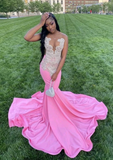 Pink Long Mermaid Prom Dress ,Elegant Evening Dress HZ1023
