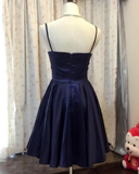 Navy Blue Satin A Line Short Homecoming Dress HZ1023