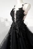 Classic Black Lace Tulle Long Prom Dress Black Evening Dress HZ1023