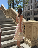 Simple A Line V Neck Print Floral Chiffon Prom Dress Evening Dress HZ1023