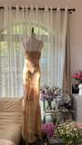Dreamy Sheath Spaghetti Strap Appliques Chiffon Long Prom Dress Evening Dress HZ1023