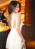 Pretty White Sheath Halter Pearl Sequin Short Homecoming Dress Birthday Dress HZ1023