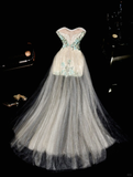 Retro A Line Sweetheart Neck Embroidery White Lace Tulle Prom Dress Evening Dress HZ1023