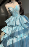 Dreamy Blue Ball Gown Sweetheart Neck Layered Sequin Prom Dress HZ1023