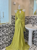 Flowy Green Mermaid V Neck Chiffon Long Party Dress Prom Dress Formal Dress HZ1023