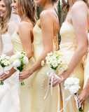 Light Yellow Sheath Halter Satin Open Back Bridesmaid Dress Evening Dress HZ1023