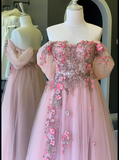 Off The Shoulder Tulle Applique Long Prom Dress Fairy Evening Dress HZ1023