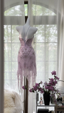 Stunning A Line Strapless Purple Rhinestone Lace Short Homecoming Dress Birthday Dress HZ1023