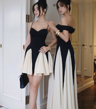 Cute A Line Spaghetti Strap White Black Satin Short Homecoming Dress Cocktail Dress HZ1023