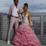 Beautiful Pink Beaded Mermaid Prom Dress Long Evening Dress HZ1023