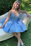 Gorgeous V-Neck Light Blue Homcoming Dress HZ1023