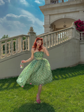 Vintage Ball Gown Strapless Green Plaid Chiffon Party Dress Homecoming Dress HZ1023