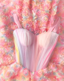 Fairy A Line Spaghetti Strap Colorful Flower Tulle Prom Dress Evening Dress HZ1023