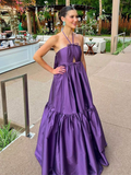 Sexy Purple Long Party Prom Dress Halter Evening Dress HZ1023