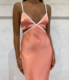 Simple Sheath Spaghetti Strap Orange Satin Long Prom Dress Evening Dress HZ1023