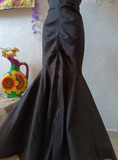 Sexy Mermaid Off the Shoulder Black Satin Long Sweep Prom Dress Evening Dress HZ1023