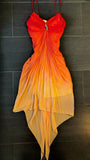 Orange Red Ombre A Line Spaghetti Strap Chiffon Homecoming Dress Cocktail Dress Outfits HZ1023