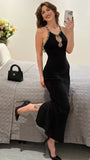 Sexy Black Sheath Straps Beaded Satin Long Party Dress Cocktail Dress Date Dress HZ1023