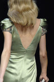 Green Elegant Sheath V Neck Satin Long Prom Dress Graduation Prom Dress HZ1023