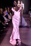 Pink Classy Mermaid Off the Shoulder Rhinestone Satin Long Prom Dress Evening Dress HZ1023
