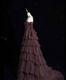 A Line Off The Shoulder Beads Tulle Long Prom Dress Evening Dress HZ1023