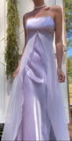 Lilac A Line Spaghetti Strap Satin Tulle Long Prom Dress Evening Dress HZ1023