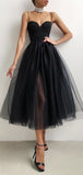 A-line White Tulle Spaghetti Straps Modest Prom Dresses HZ1023