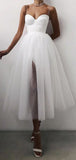 A-line White Tulle Spaghetti Straps Modest Prom Dresses HZ1023