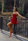 Stunning A Line Strap Red Satin Open Back Short Homecoming Dress Party Dress HZ1023