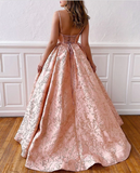 Pink a line long prom gown formal dress HZ1023