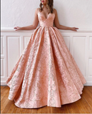 Pink a line long prom gown formal dress HZ1023