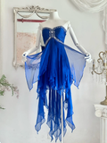 Vintage Blue A Line Sweetheart Neck Rhinestone Ruffle Chiffon Homecoming Dress Outfits HZ1023