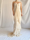 Vintage Apricot Draped Gown Featuring Strapless Neckline Dress with Scarf HZ1023