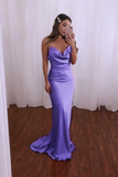 Spaghetti Straps Purple Long Mermaid Prom Dress Party Dress HZ1023